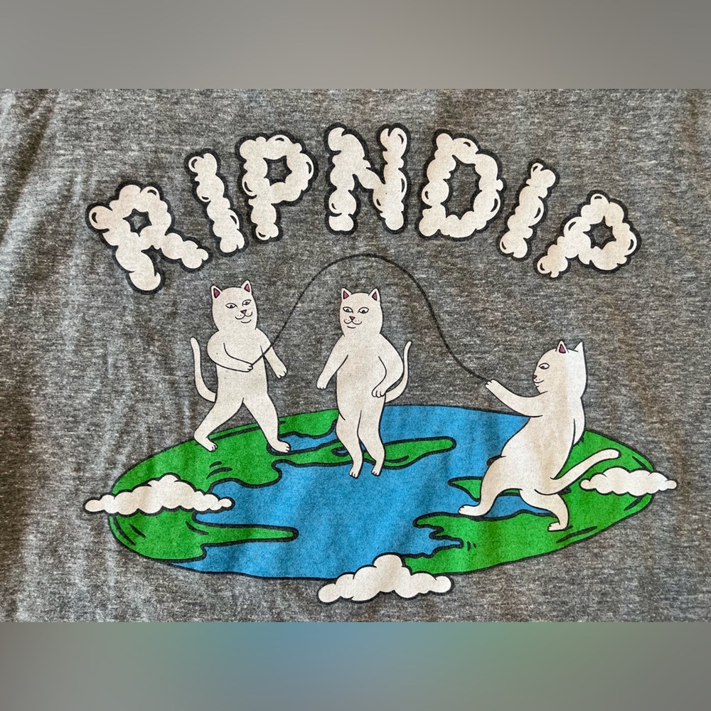 Ripndip Jump Rope World Men’s Small Heather Gray Tee Earth 3 White Cats - Picture 3 of 13